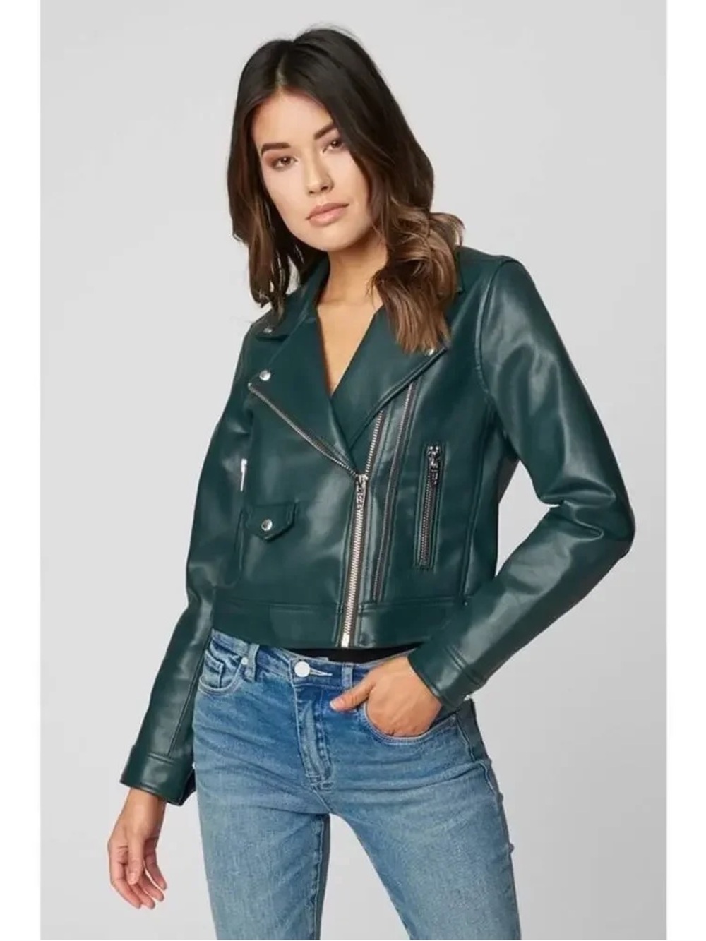 BLANK NYC Leather Moto Jacket Dark Green size medium